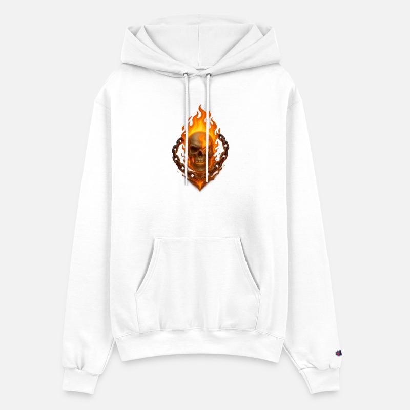 Flaming Skull with Burning Chain