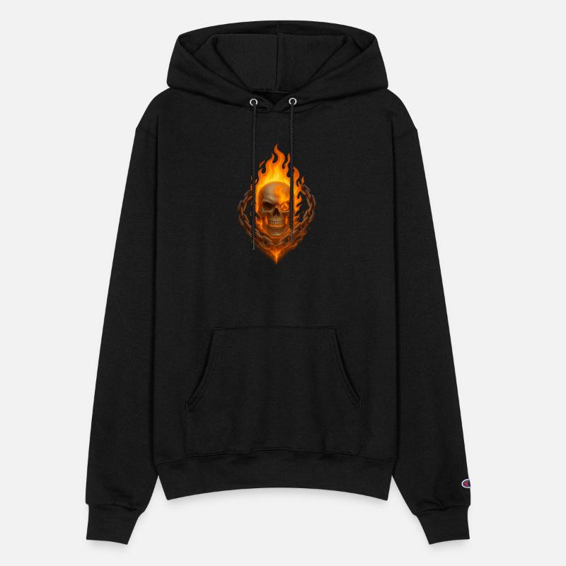 Flaming Skull with Burning Chain