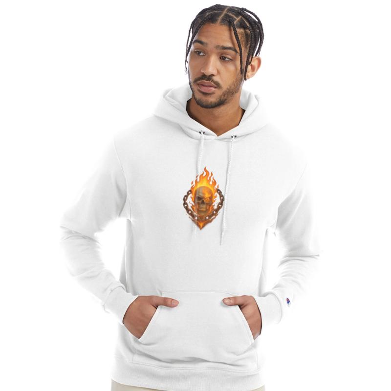 Flaming Skull with Burning Chain