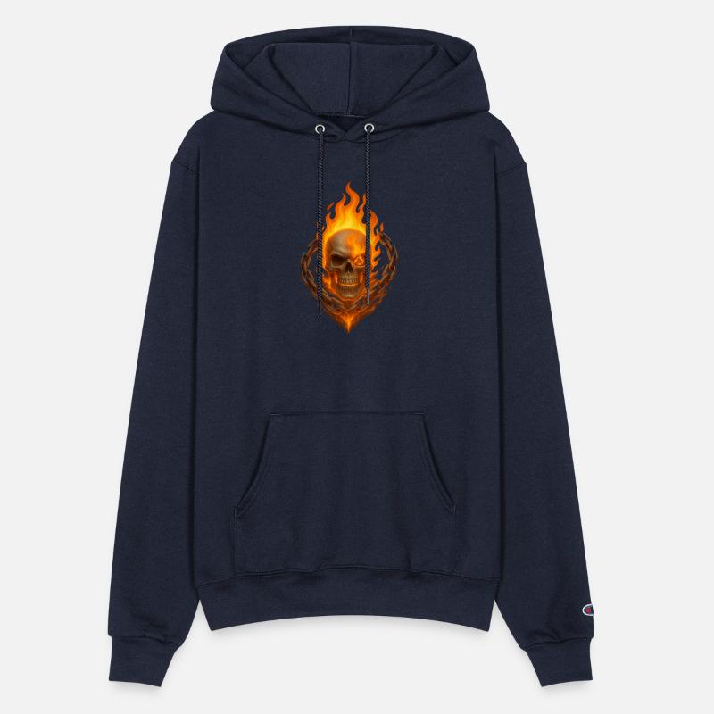 Flaming Skull with Burning Chain