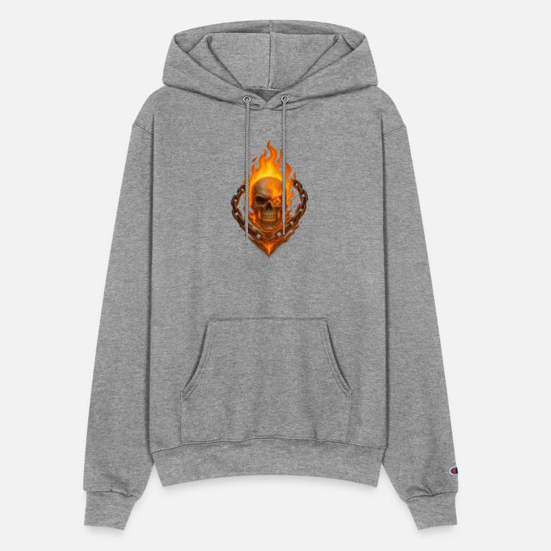 Flaming Skull with Burning Chain