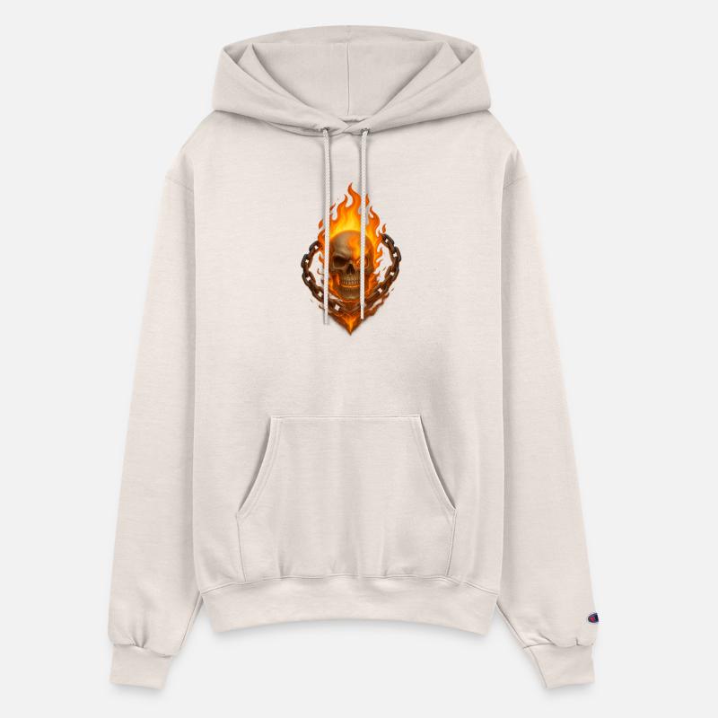 Flaming Skull with Burning Chain