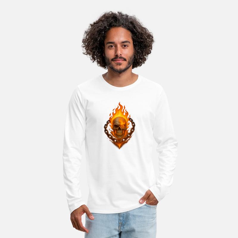 Flaming Skull with Burning Chain
