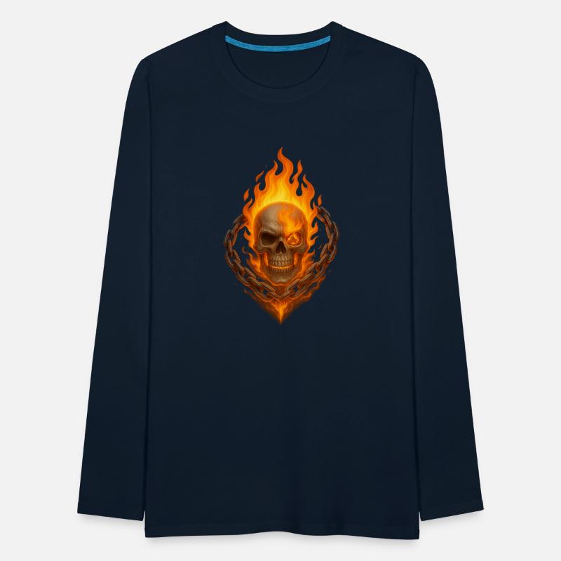 Flaming Skull with Burning Chain