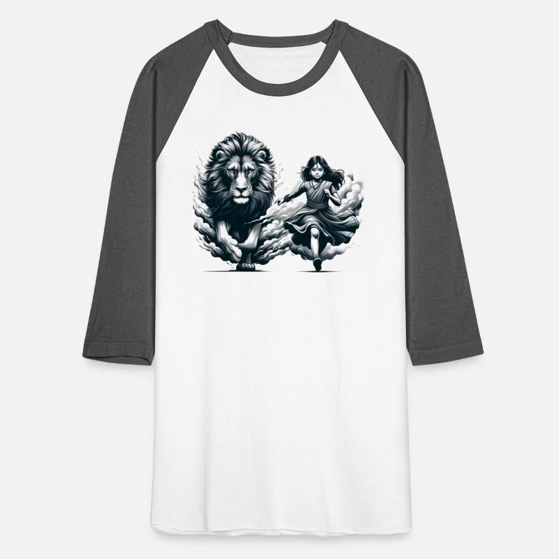 "Graceful Harmony: Girl Running with Lion in Gray