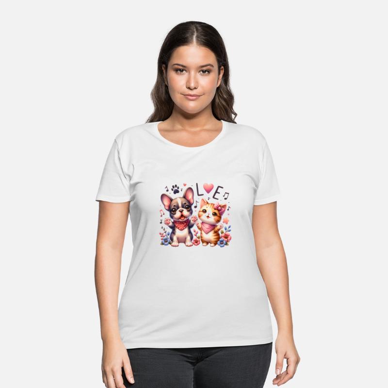 Kawaii cat and frenchie singing