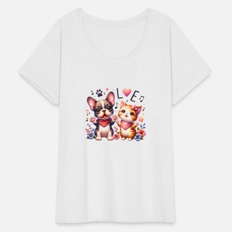 Kawaii cat and frenchie singing