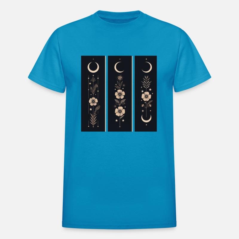 Moon phases with wild flowers and constellations