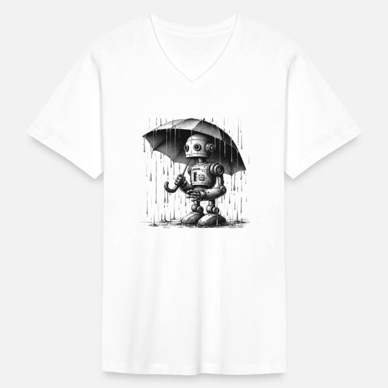 Sad robot sitting in rain, Rainy Day, Digital Art